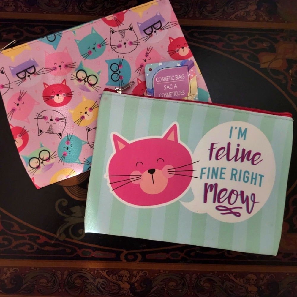 Set Of Colorful Cat Cosmetic Bags